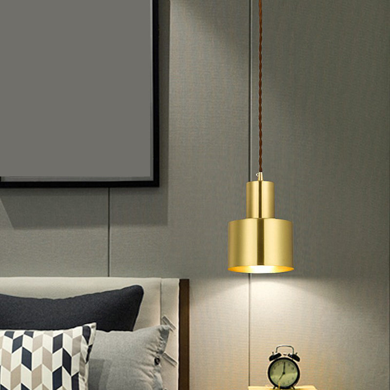 Gold Cylindrical Single Pendant Light Fon de fer forgé lampe pour les espaces intérieurs