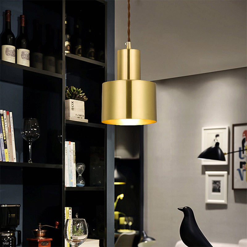 Gold Cylindrical Single Pendant Light Fon de fer forgé lampe pour les espaces intérieurs