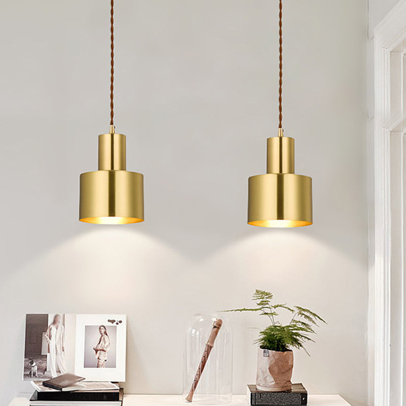 Gold Cylindrical Single Pendant Light Fon de fer forgé lampe pour les espaces intérieurs