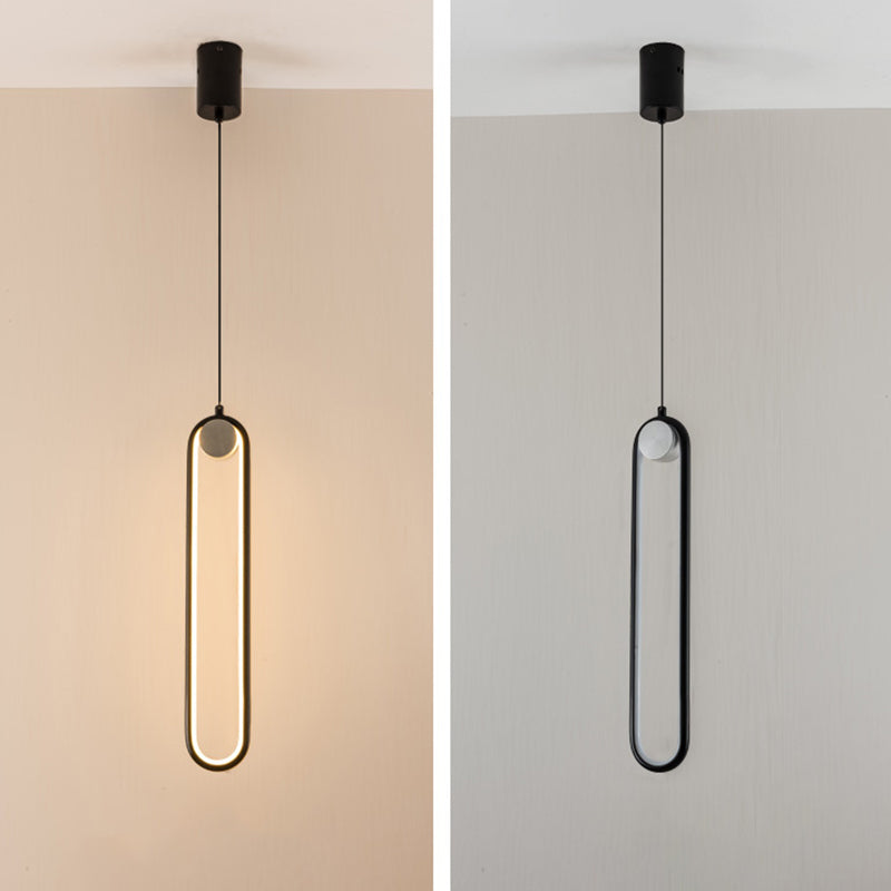 Oblong LED Hanging Lamp in Modern Minimalist Style Wrought Iron Pendant Light with Silicone Shade