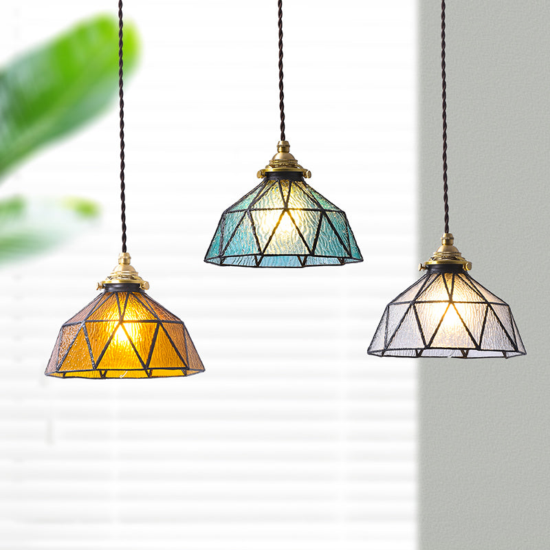 Bedroom Hanging Ceiling Light Tiffany Pendant Ceiling Light with Conical Stained Art Glass