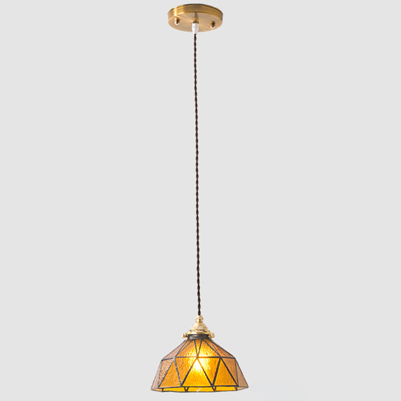 Bedroom Hanging Ceiling Light Tiffany Pendant Ceiling Light with Conical Stained Art Glass