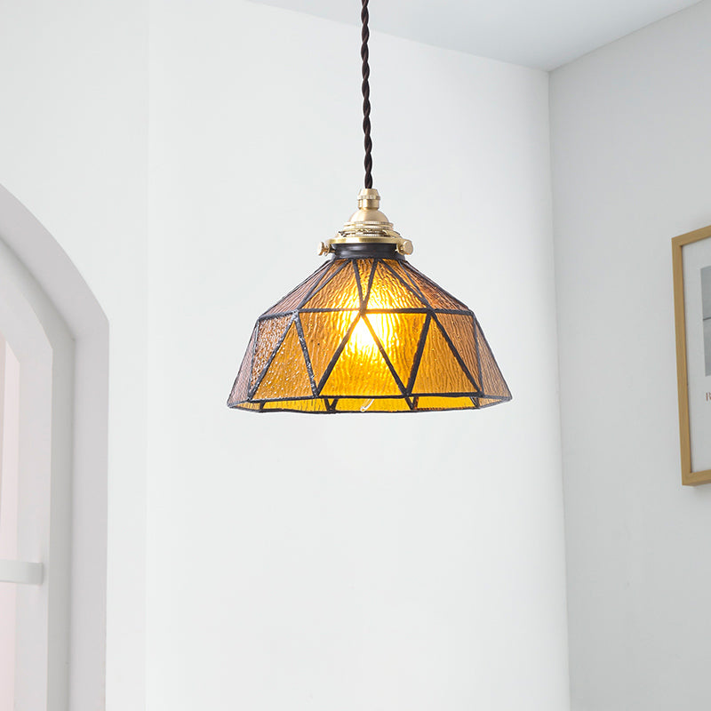 Bedroom Hanging Ceiling Light Tiffany Pendant Ceiling Light with Conical Stained Art Glass