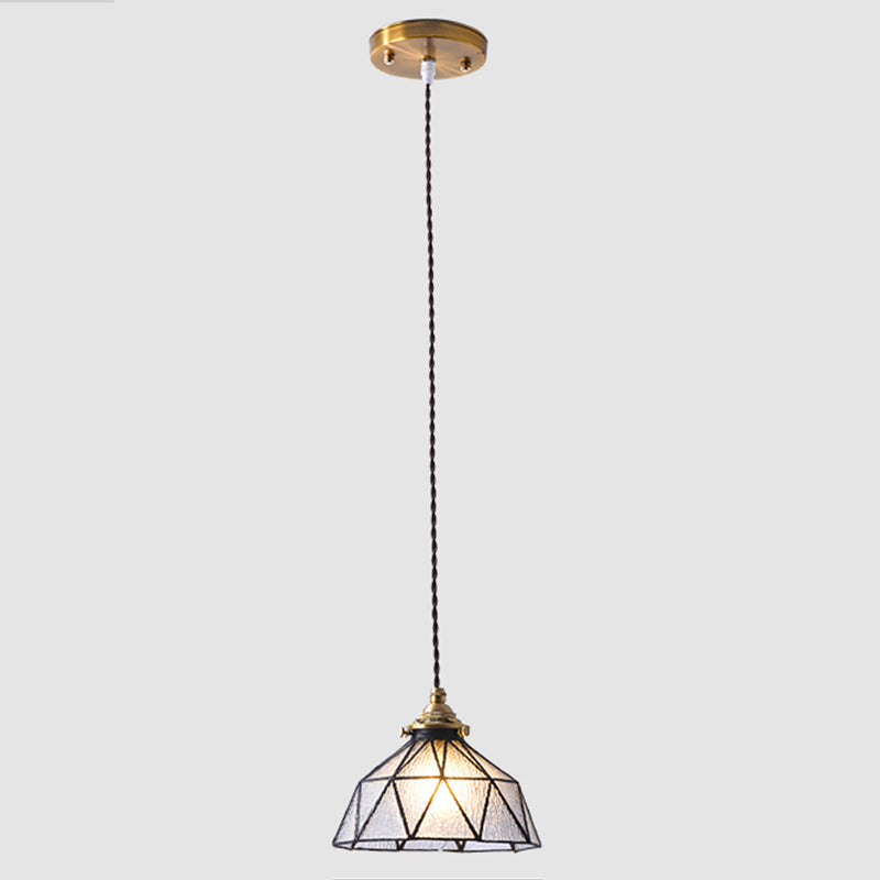 Bedroom Hanging Ceiling Light Tiffany Pendant Ceiling Light with Conical Stained Art Glass