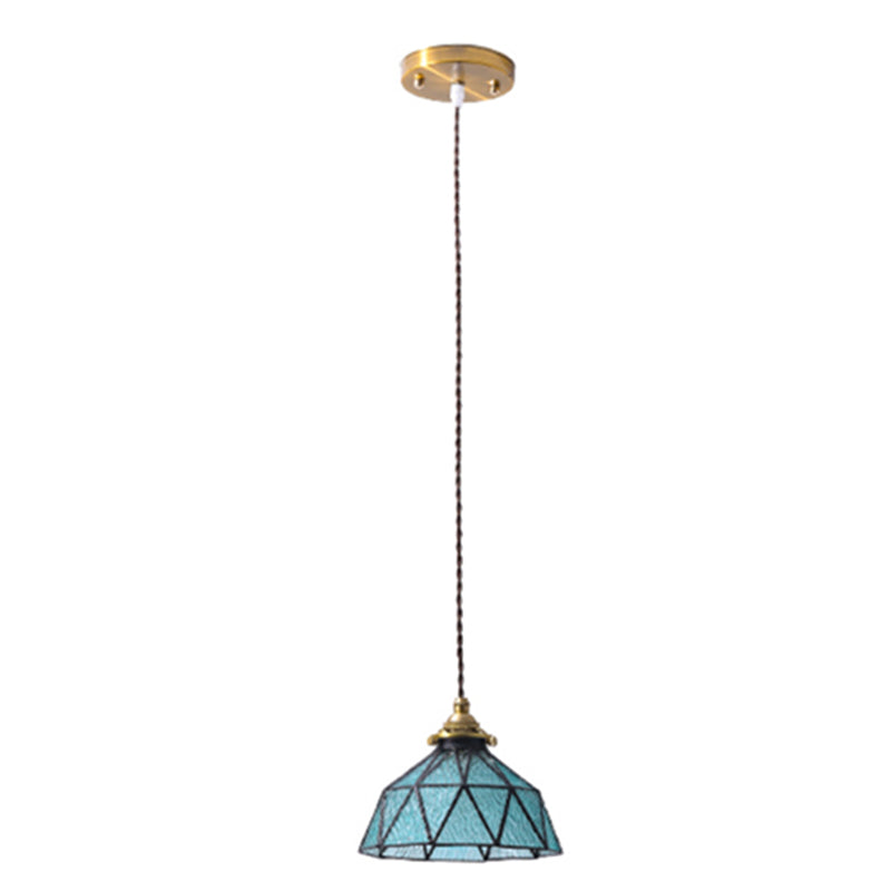 Bedroom Hanging Ceiling Light Tiffany Pendant Ceiling Light with Conical Stained Art Glass