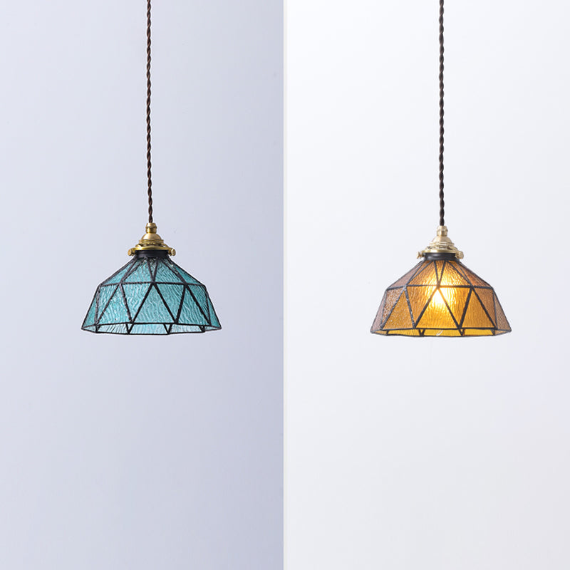 Bedroom Hanging Ceiling Light Tiffany Pendant Ceiling Light with Conical Stained Art Glass