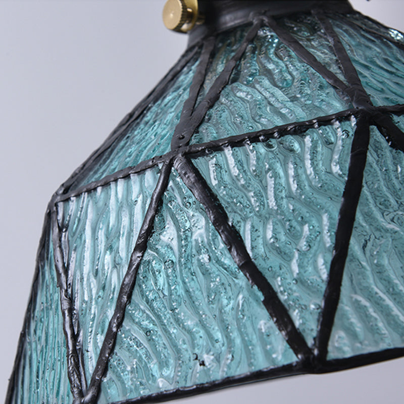 Bedroom Hanging Ceiling Light Tiffany Pendant Ceiling Light with Conical Stained Art Glass