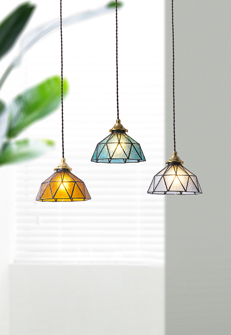 Bedroom Hanging Ceiling Light Tiffany Pendant Ceiling Light with Conical Stained Art Glass