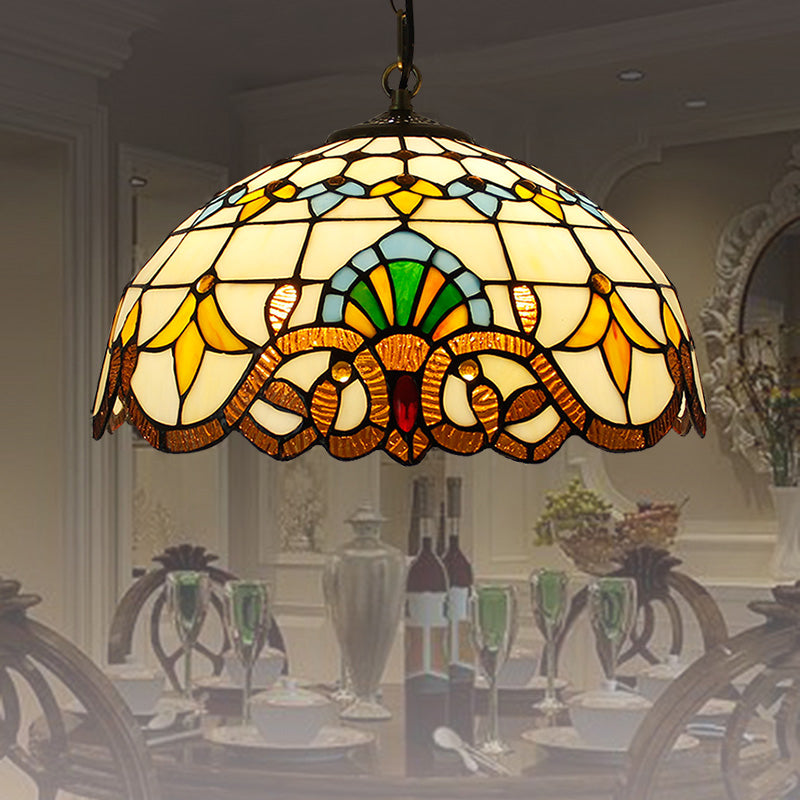 Buntkunstglas gewölbter Anhängerleuchte Barock beige hängende Leuchte