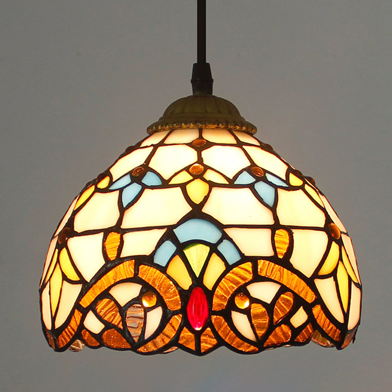 Buntkunstglas gewölbter Anhängerleuchte Barock beige hängende Leuchte