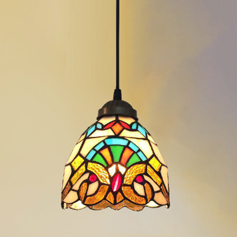 Bowl Pendant Lighting Fixture Tiffany Style Stained Glass Suspension Pendant Light
