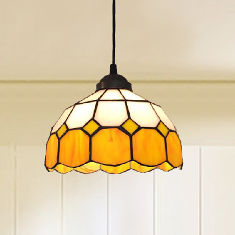 Bowl Pendant Lighting Fixture Tiffany Style Stained Glass Suspension Pendant Light
