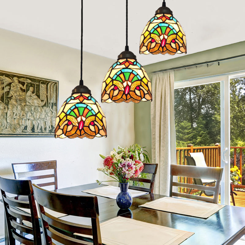 Bowl Pendant Lighting Fixture Tiffany Style Stained Glass Suspension Pendant Light