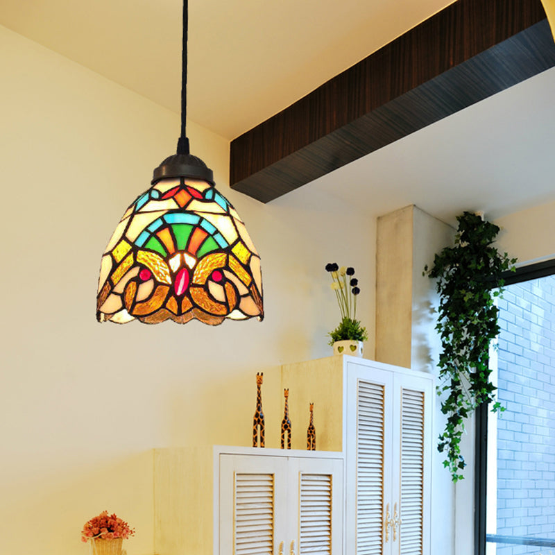 Bowl Pendant Lighting Fixture Tiffany Style Stained Glass Suspension Pendant Light