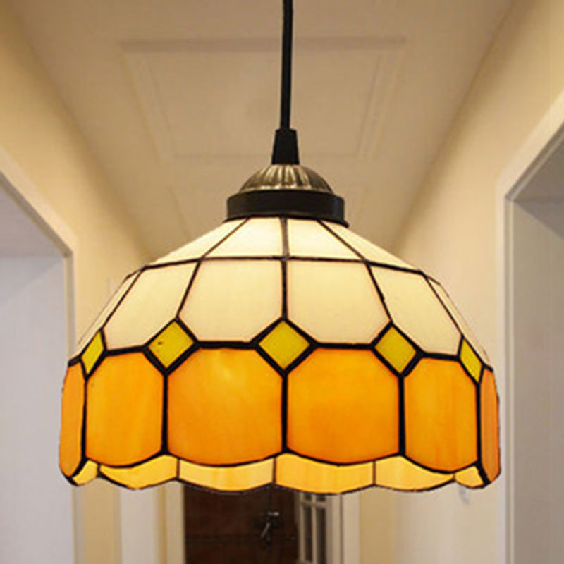 Bowl Pendant Lighting Fixture Tiffany Style Stained Glass Suspension Pendant Light