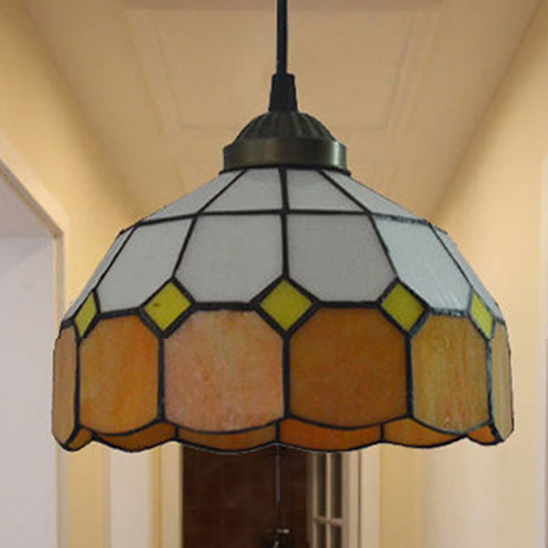 Bowl Pendant Lighting Fixture Tiffany Style Stained Glass Suspension Pendant Light