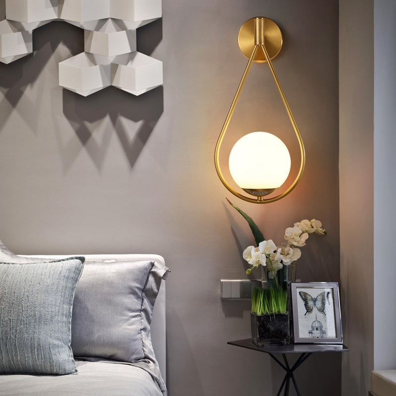 Ball Shaped Bedroom Wall Sconce Lighting Glass Simplicity Style Sconce Light Fixture in Gold