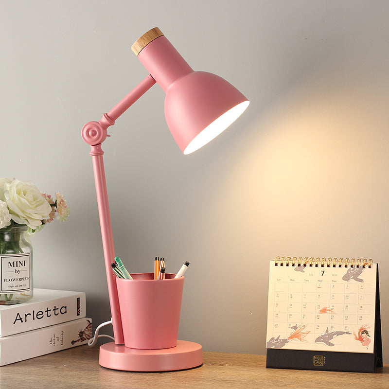 Lampada da scrivania per sala studio con braccio oscillante Lampada da lettura in stile Macaron a 1 testa in metallo con portapenne