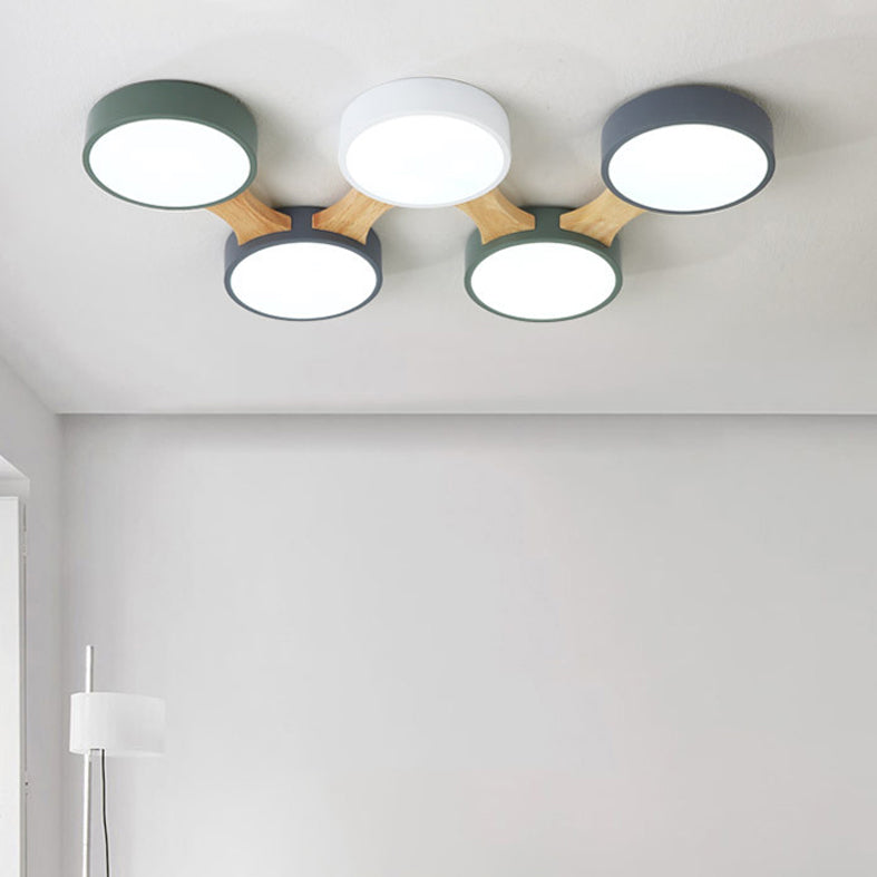 Ronde LED Macaron Plafond Fixture in Modern Creative Style Wooden Flush Mount met Acryl