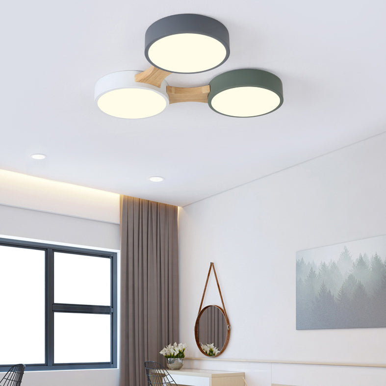 Ronde LED Macaron Plafond Fixture in Modern Creative Style Wooden Flush Mount met Acryl