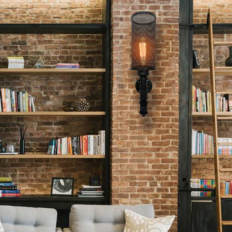 1 Light Metal Wall Lighting Industrial Black Wire Mesh Bedroom Sconce Lighting Fixture