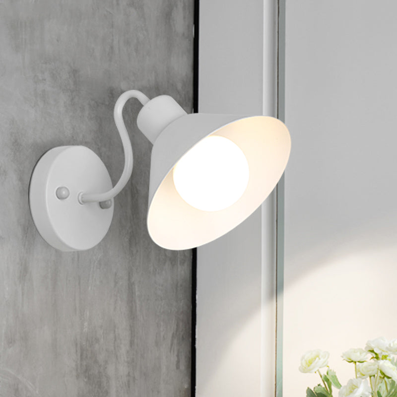 1 Light Bedroom Wall Lamp Industrial Style White/Black Sconce Light Fixture with Cone Metal Shade