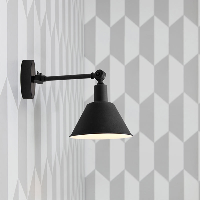 Cone Metal Wall Hanging Light Industrial Style 1 Light Bedroom Sconce Lamp in White/Black