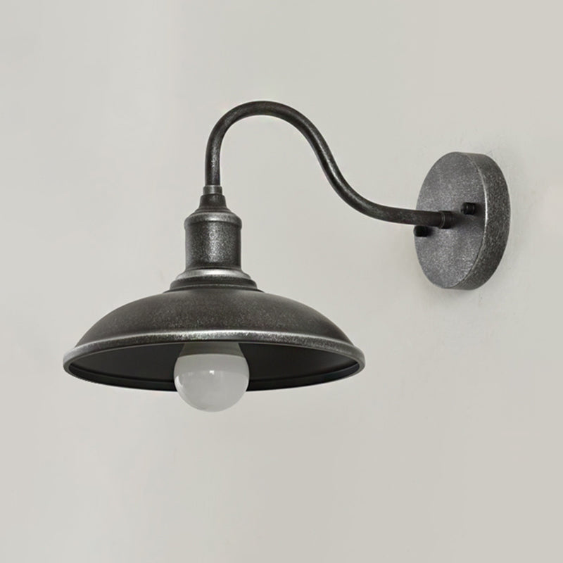 1 Light Outdoor Lighting Fixture Vintage Aged Silver/Antique Brass Wall Lamp with Domed Metal Shade