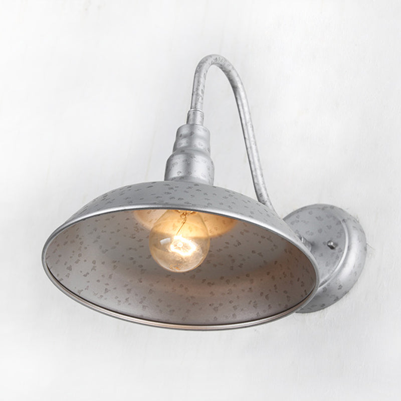 10"/14" Wide 1 Light Domed Sconce Fixture Industrial Silver Metal Wall Lighting for Outdoor