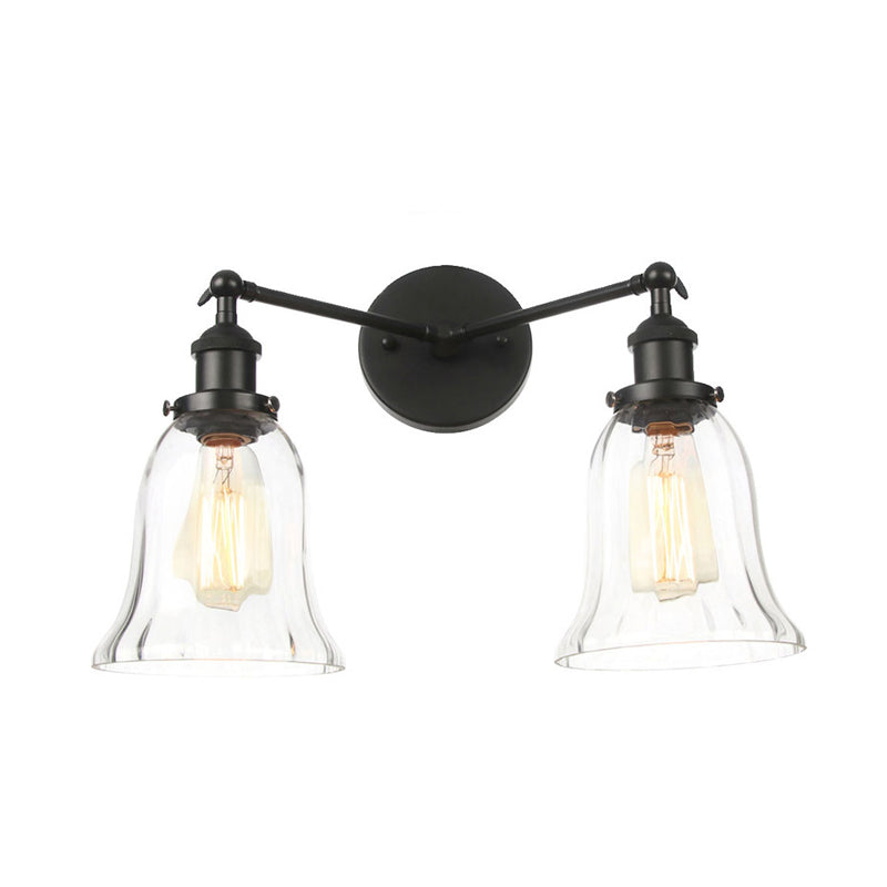 2 Lights Indoor Wall Lighting Industrial Style Black/Chrome/Bronze Sconce with Bell Clear Glass Shade