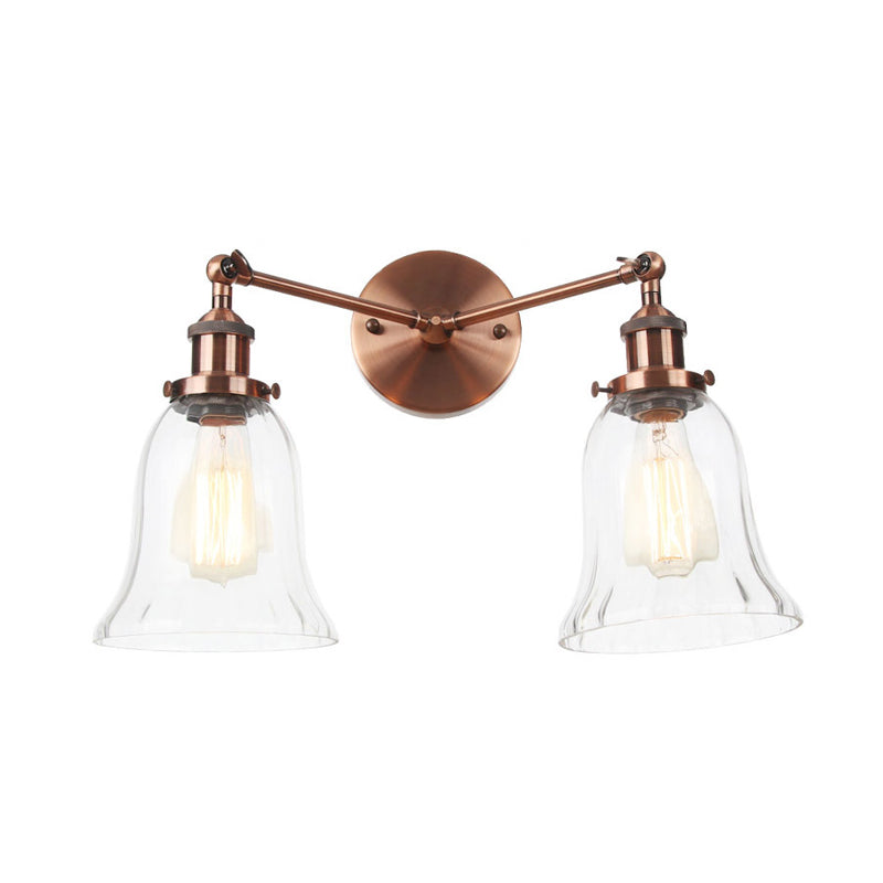 2 Lights Indoor Wall Lighting Industrial Style Black/Chrome/Bronze Sconce with Bell Clear Glass Shade