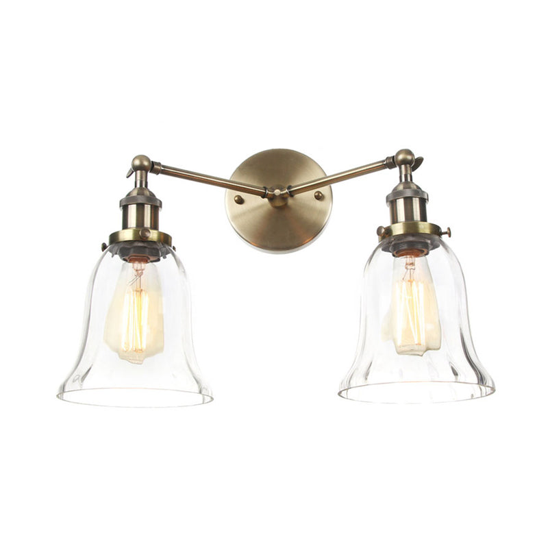 2 Lights Indoor Wall Lighting Industrial Style Black/Chrome/Bronze Sconce with Bell Clear Glass Shade