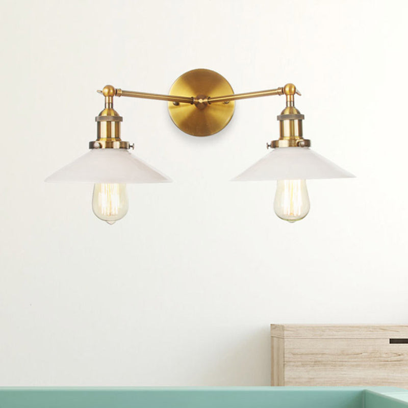 2 lichten wandhangende licht vintage kegel opaal glazen sconce verlichtingsarmatuur in brons/koper/messing