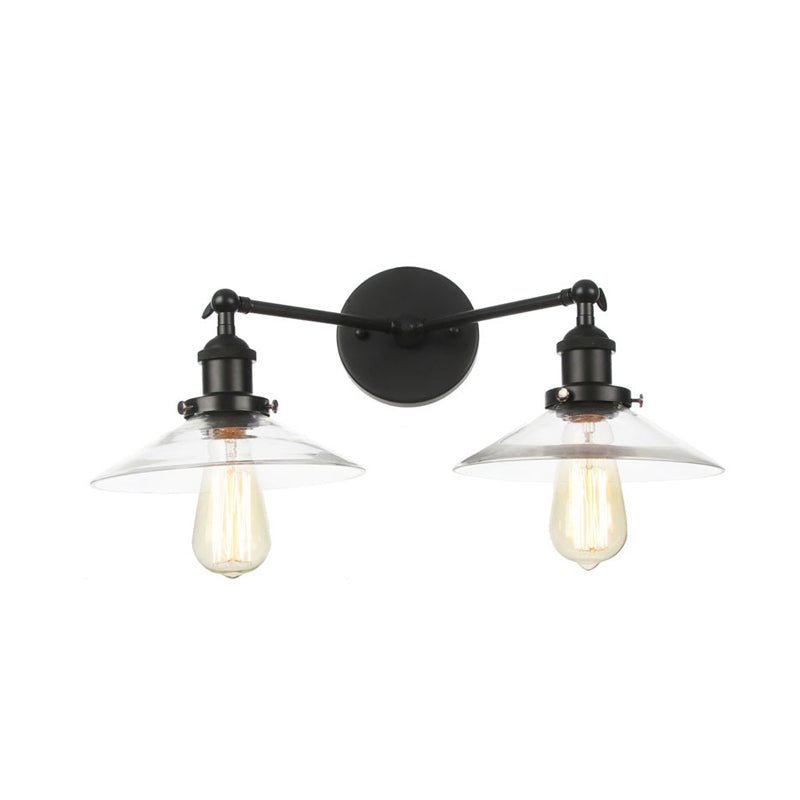 2 Light Living Room Wall Lighting Vintage Black/Brass/Bronze Sconce Light with Saucer Clear Glass Shade