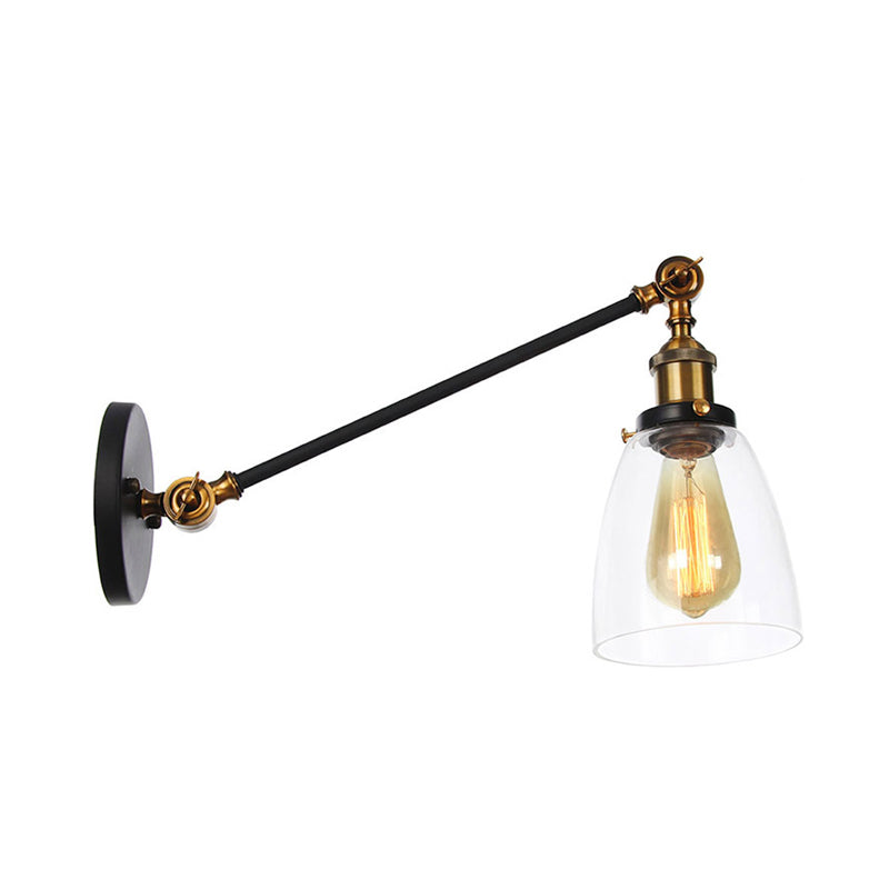 Black/Bronze/Brass 1 Light Wall Light Fixture Industrial Style Clear Glass Tapered Sconce with Arm, 8"/12" L