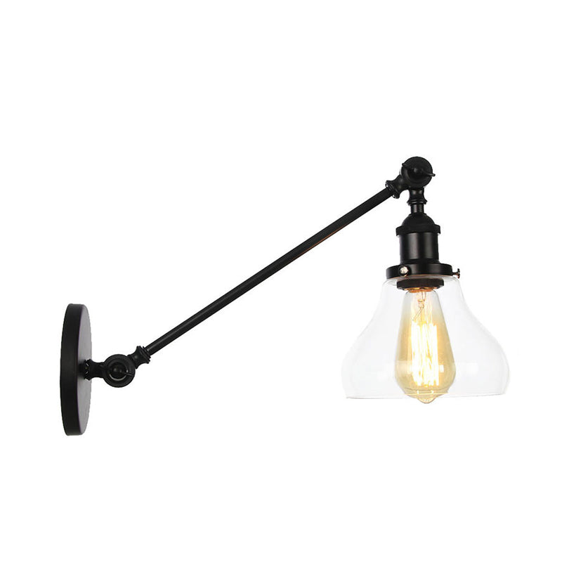 1 luminaire d'éclairage intérieur léger Ferme noire / bronze / application en laiton avec une nuance en verre transparent poire, 8 "/ 12" L bras