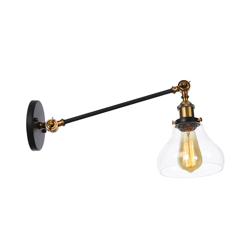 1 luminaire d'éclairage intérieur léger Ferme noire / bronze / application en laiton avec une nuance en verre transparent poire, 8 "/ 12" L bras