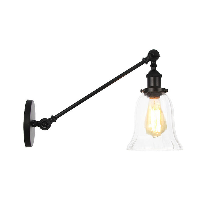 Black/Bronze/Brass 1 Light Wall Lighting Fixture Vintage Clear Glass Bell Sconce with Arm, 8"/12" Long