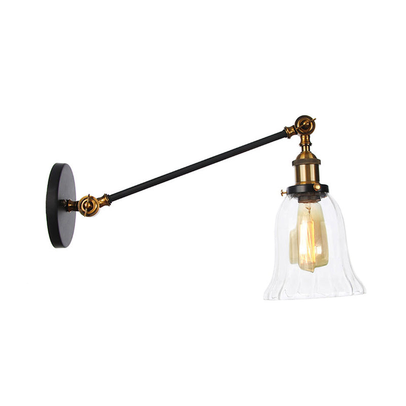 Black/Bronze/Brass 1 Light Wall Lighting Fixture Vintage Clear Glass Bell Sconce with Arm, 8"/12" Long