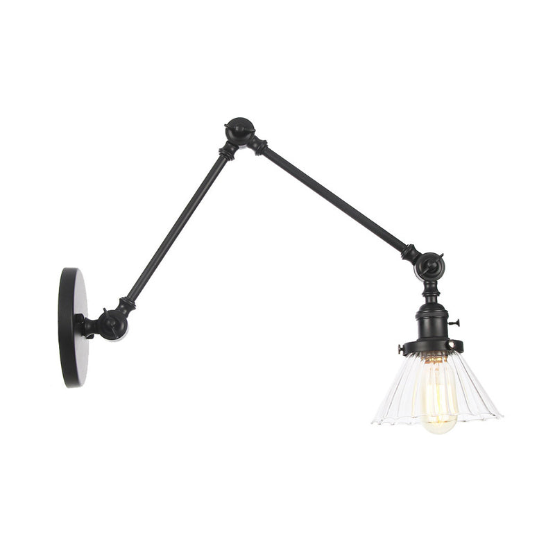 Industrial Cone Wall Mounted Light 1 Light
Clear/Amber Glass Sconce in Black/Bronze/Brass with Arm, 8"+8"/8"+8"+8" Long