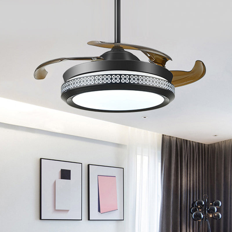16 "/19.5" W Round Living Cound Light Light Minimalist Acrylic LED Semi Flush Mounting en negro, control remoto/control remoto y control de pared