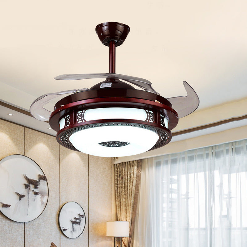 LED Round Ceiling Light Traditional Red Brown Metal Semi Mount Lighting for Bedroom, Remote Control/Wall Control