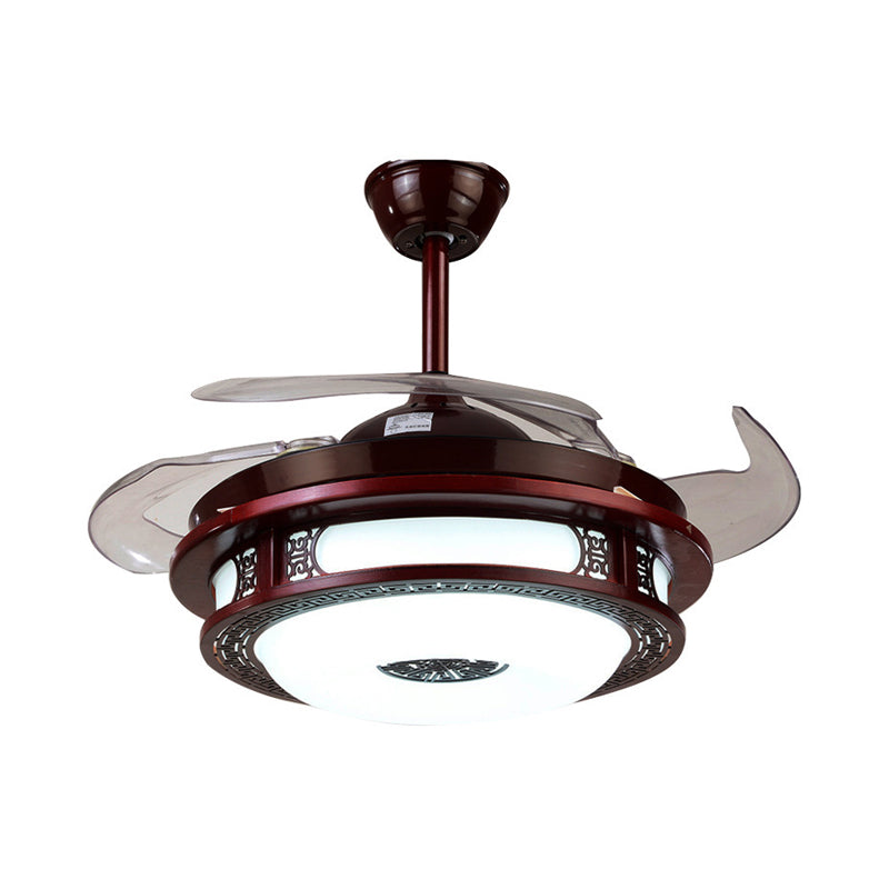 LED Round Ceiling Light Traditional Red Brown Metal Semi Mount Lighting for Bedroom, Remote Control/Wall Control