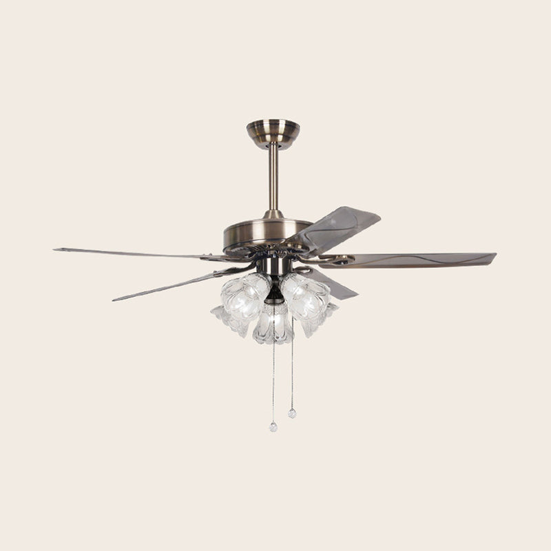 Opal Glass Silver Ceiling Fan Flower 3/5 Lights Classic Stylish Semi Flush Light for Dining Room