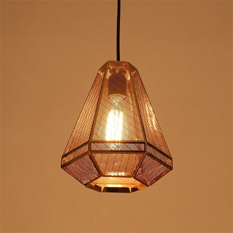 Countryside Diamond Hanging Lighting 9"/10"/12" W 1 Head Metal Pendant Ceiling Lamp in Gold for Living Room