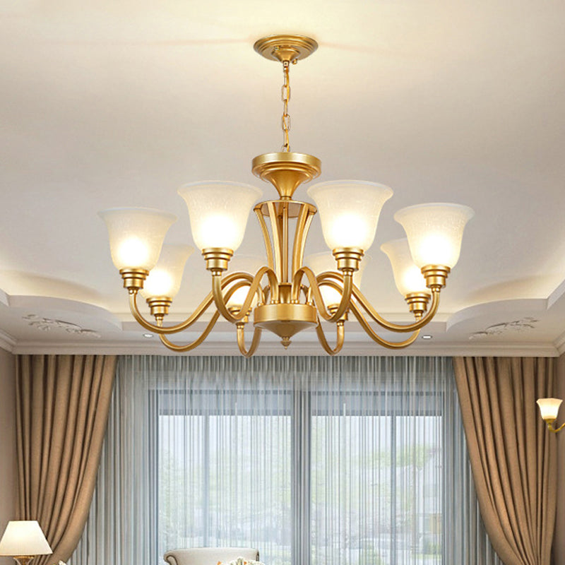 Sputnik Metal Chandelier Lighting Vintage 3/5/6 Bulbes Plafond salon Pendant en or avec nuance en verre blanche évasée