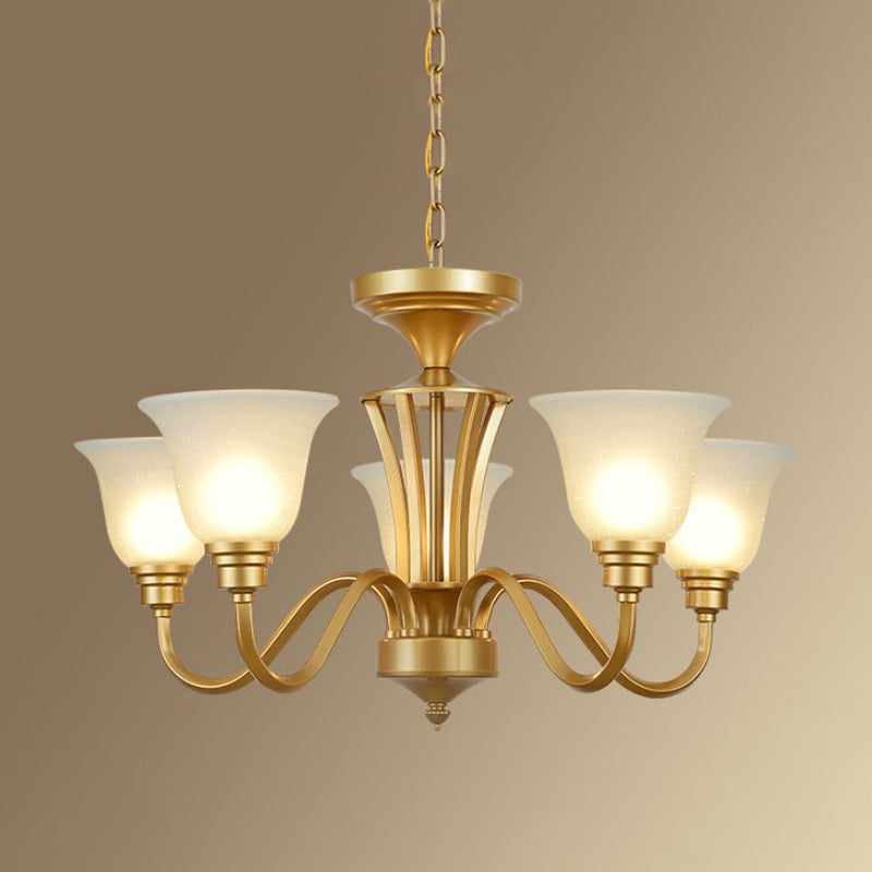 Sputnik Metal Chandelier Lighting Vintage 3/5/6 Bulbes Plafond salon Pendant en or avec nuance en verre blanche évasée