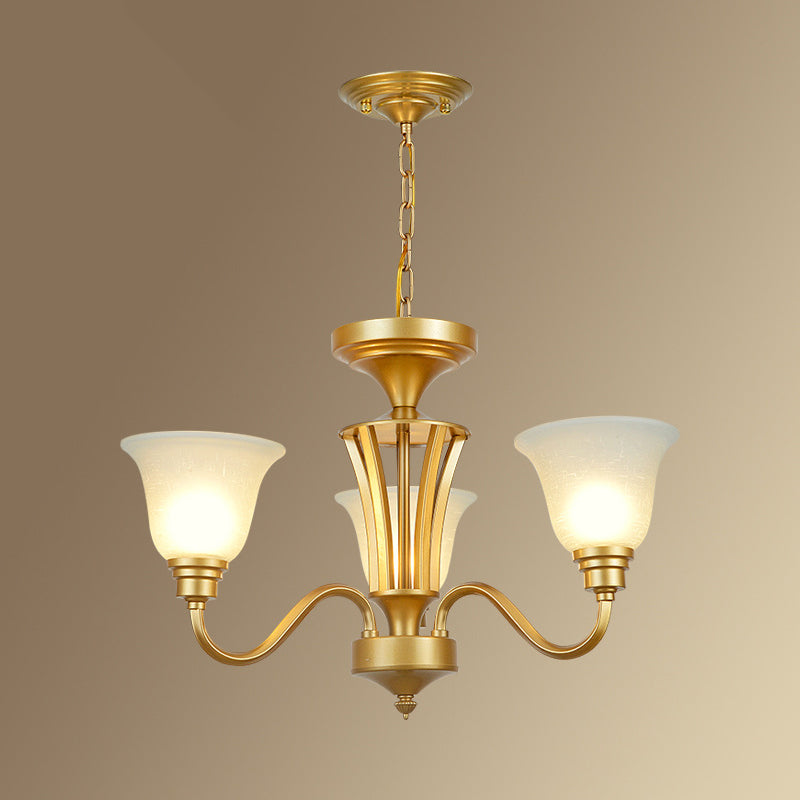 Sputnik Metal Chandelier Lighting Vintage 3/5/6 Bulbes Plafond salon Pendant en or avec nuance en verre blanche évasée