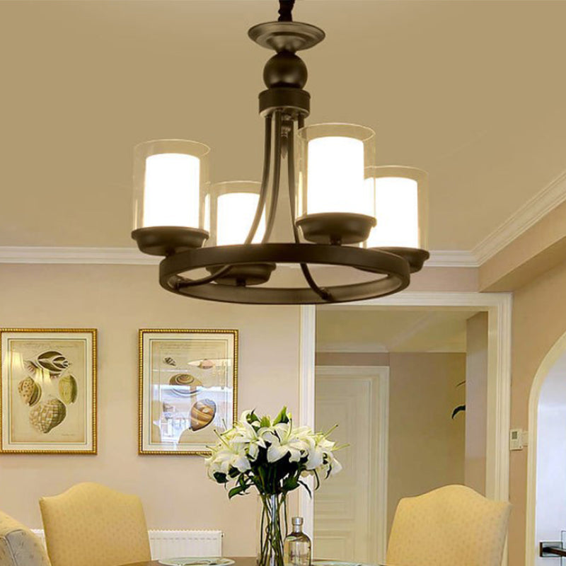 4/6/8 Lampenlampenleuchter Licht traditioneller zylindrisch klare Glasanhänger Deckenlampe in Schwarz