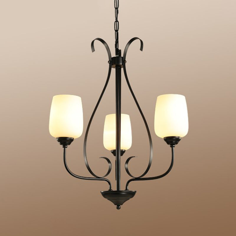 Lustre noir en métal radial 3/6/8 têtes traditionalisme suspension suspension légère avec tasse de forme blanche